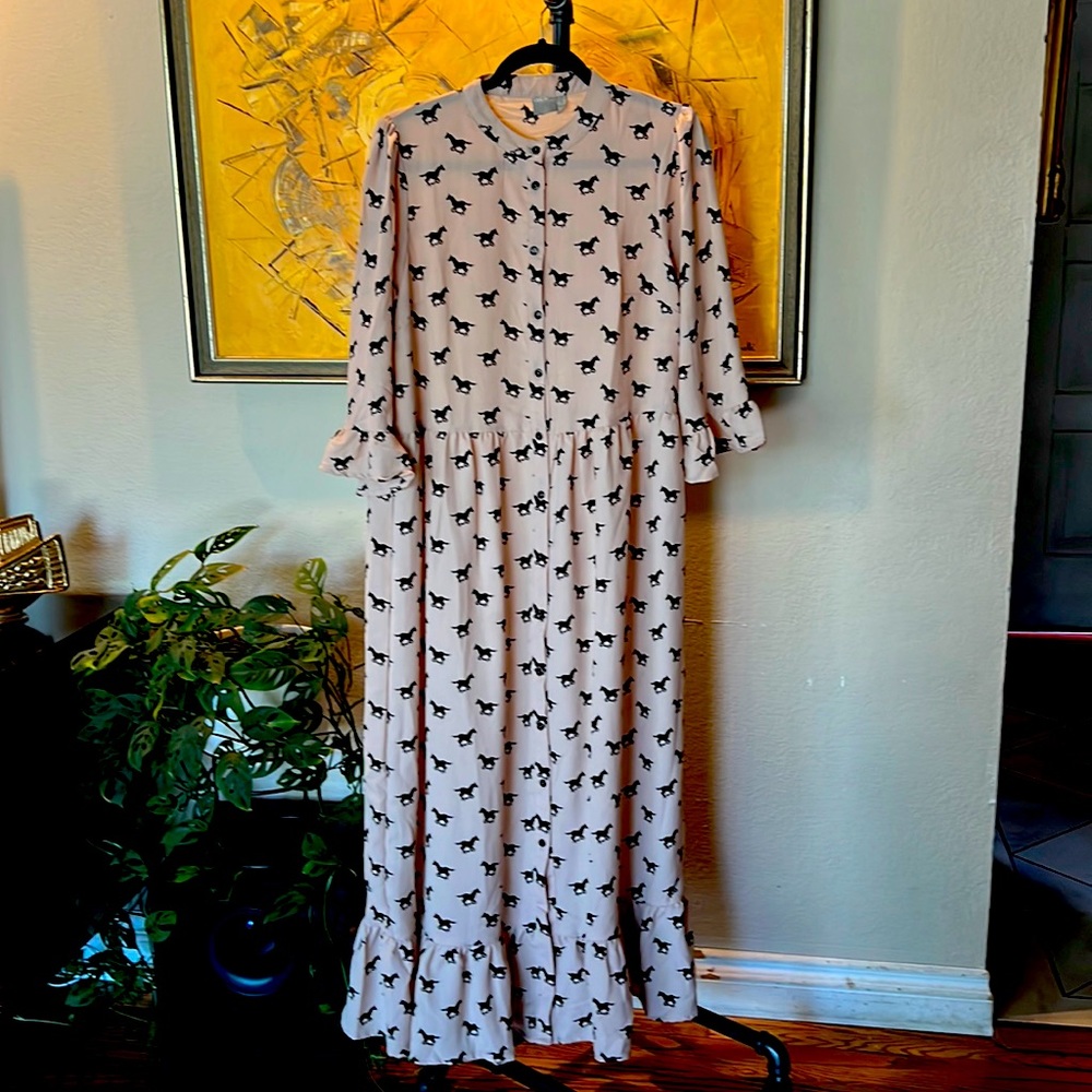 ASOS Beige Tiered smocked maxi dress with horse print